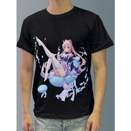 фото Футболка мужская черная из хлопка с dtf рисунком игра genshin impact - 958 будь на стиле