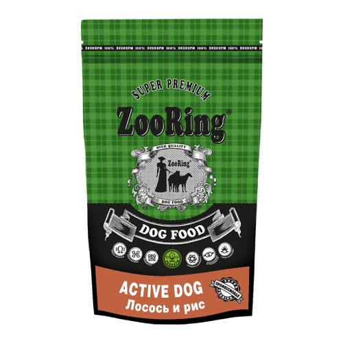 Сухой корм для собак ZooRing для активных животных, лосось, с рисом 1 уп. х 1 шт. х 10 кг сухой корм для собак zooring standart для активных животных птица 1 шт х 2 кг