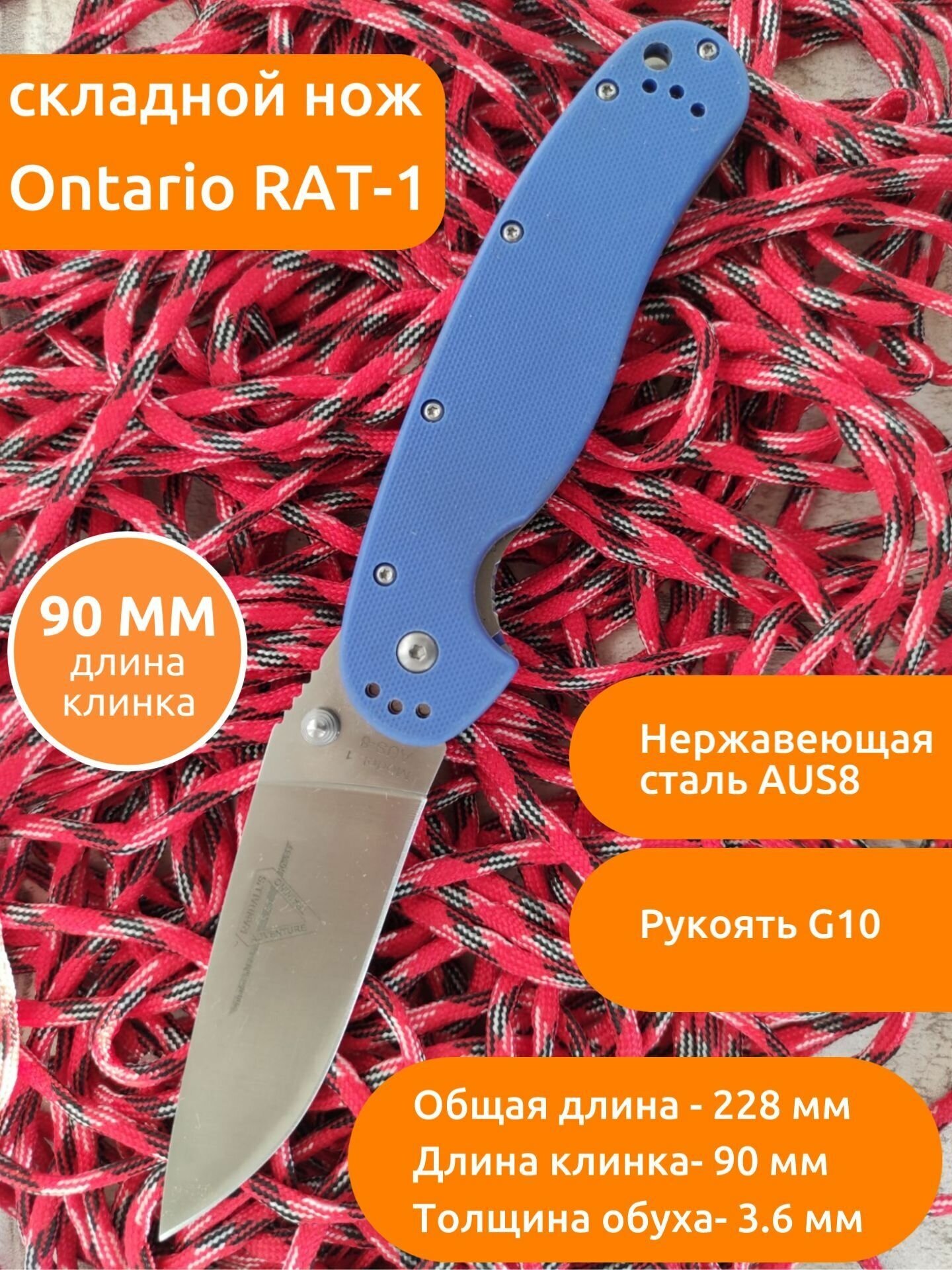 Нож Складной Крыса Ontario Rat-1 голубой G10