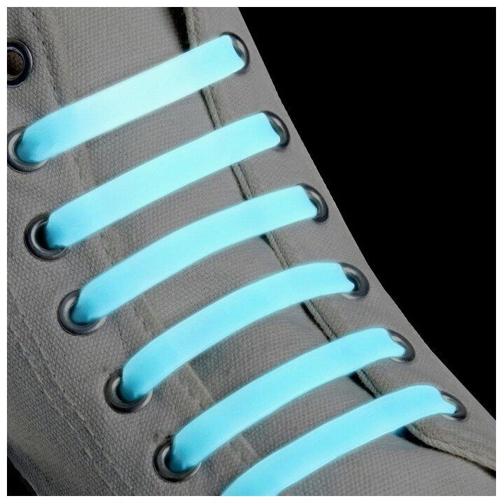 Набор шнурков для обуви 6 шт силиконовые плоские светящиеся в темноте 13 мм 9 см цвет голубой