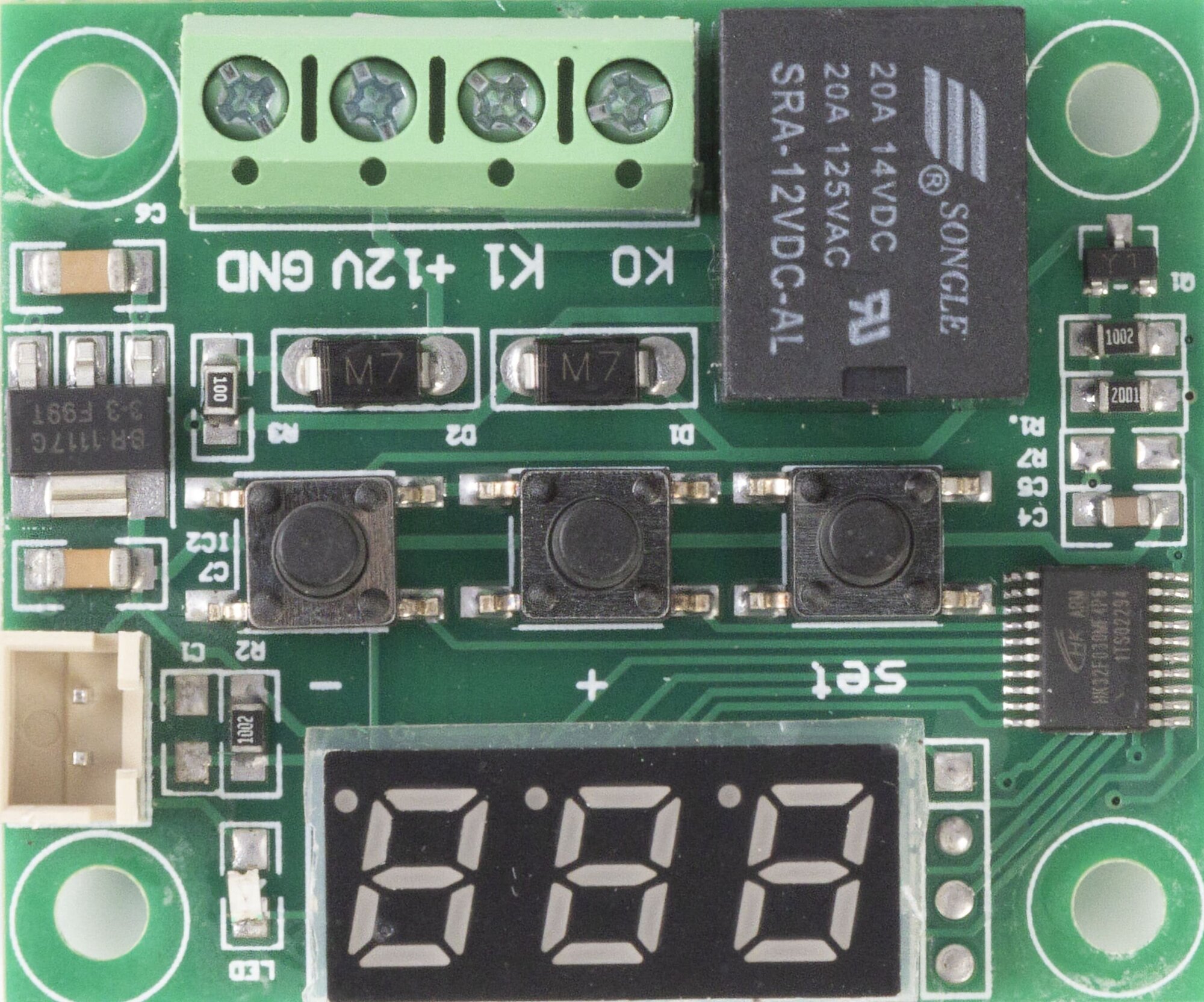 Терморегулятор термостат контроллер температуры с дисплеем и выносным датчиком техметр W1209 красная индикация 12В, 0.5 м (Зеленый) - фотография № 5