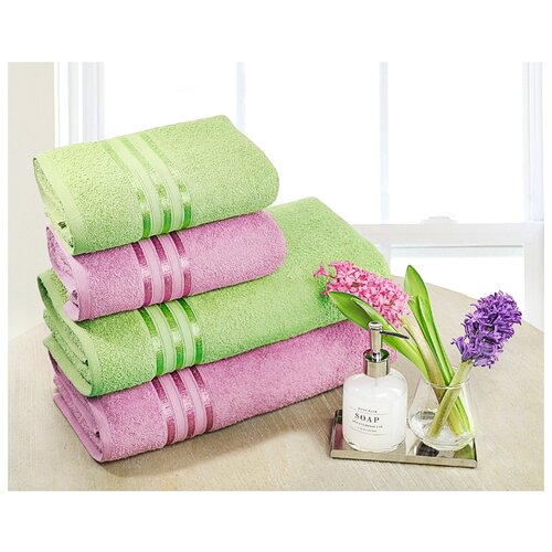 фото Доми набор из 4-х полотенец harmonika цвет: розовый, салатовый 50х80 см - 2 шт, 70х130 см - 2 шт dome