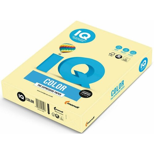 Бумага IQ Color 80г Pale YE23 (желтый) офисная цветная 500л. для всех видов принтеров и творчества, в фирменной коробке Драйв Директ