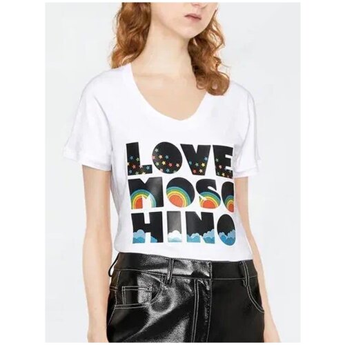 Футболка для женщин, LOVE MOSCHINO, модель: W4H6802E1951C74, цвет: чёрный, размер: 38