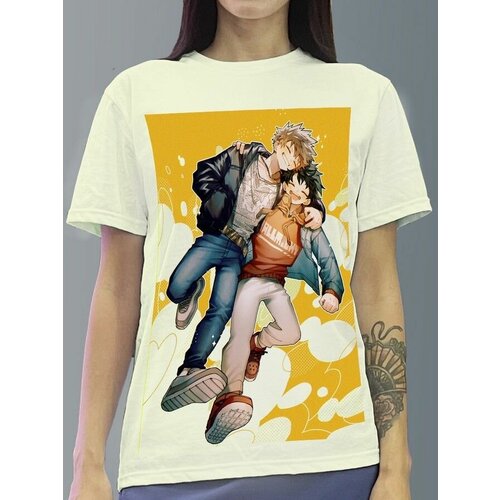 фото Футболка женская белая молочный оттенок из хлопка с dtf рисунком аниме my hero academia - 924 будь на стиле
