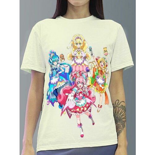 фото Футболка женская белая молочный оттенок из хлопка с dtf рисунком аниме delicious party pretty cureti - 906 будь на стиле