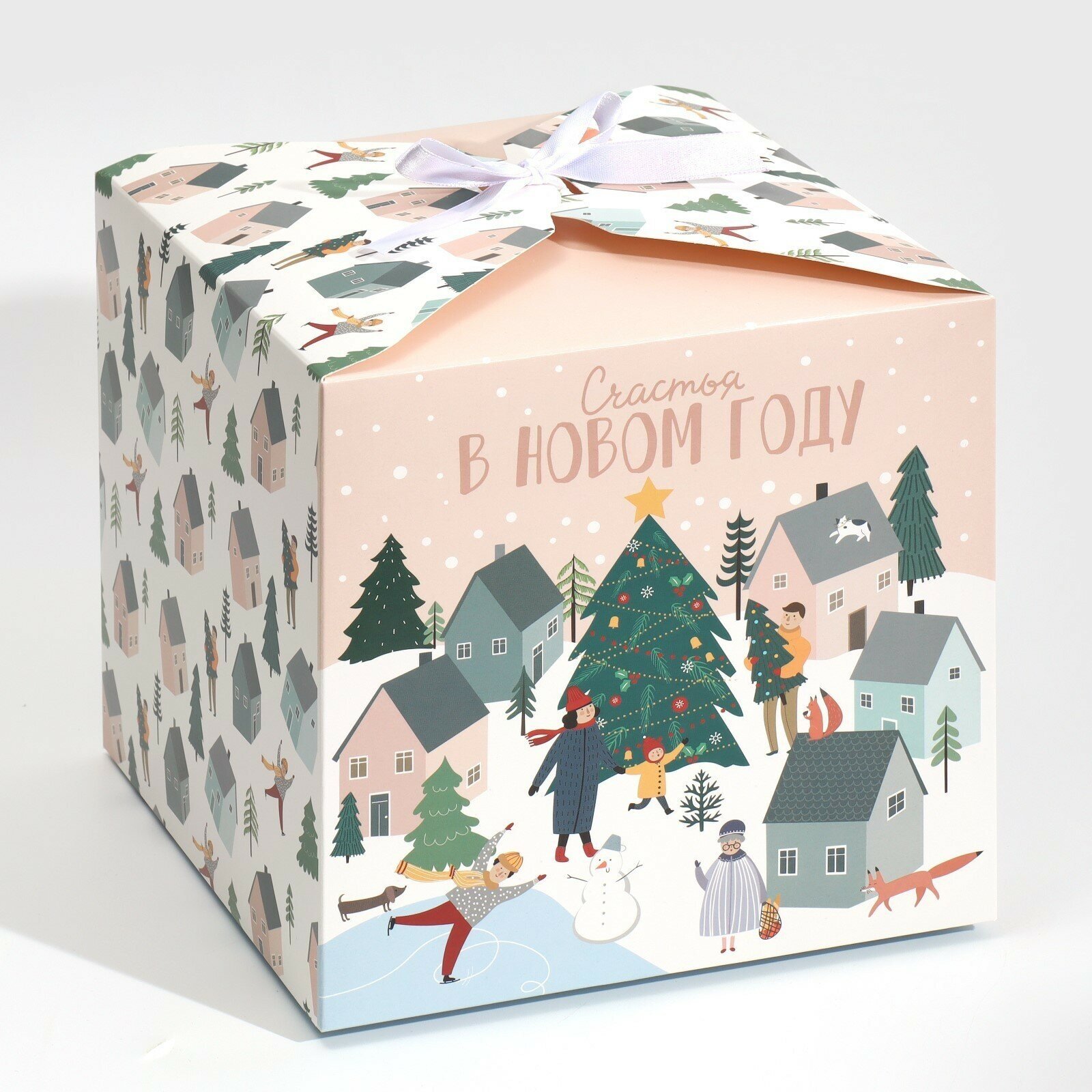 Коробка складная «Город новогодний» 18 × 18 × 18 см