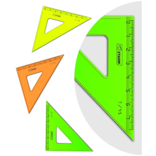 Треугольник 45 градусов, 7см СТАММ, пластиковый, прозрачный, неоновые цвета, разные цвета, 10 шт
