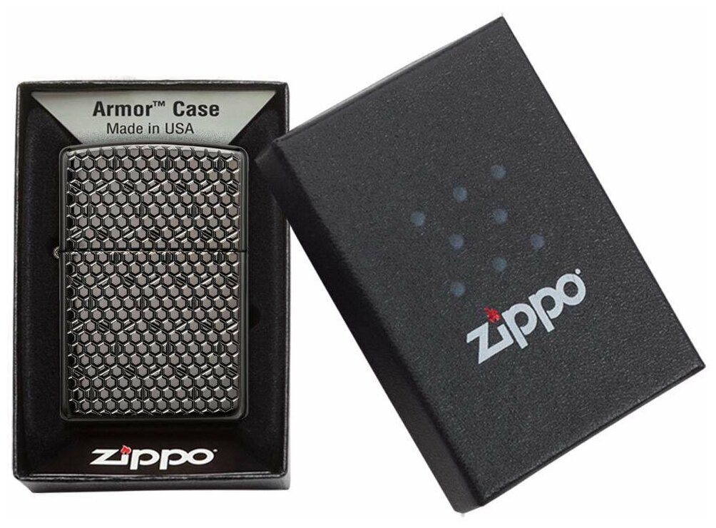 Зажигалка Zippo 49021 Бензиновая Armor Black Ice Hexagon Design - фотография № 5