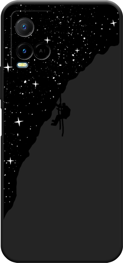 Матовый силиконовый чехол на Vivo Y33s / Виво Y33s Скалолаз в космосе, черный