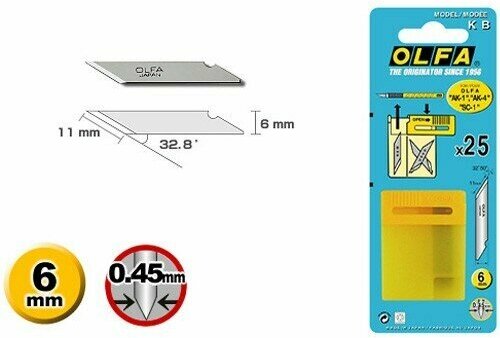 Лезвие OLFA, OL-KB перовое для ножа AK-1, 11x6x0.45мм, 25шт. - фотография № 8