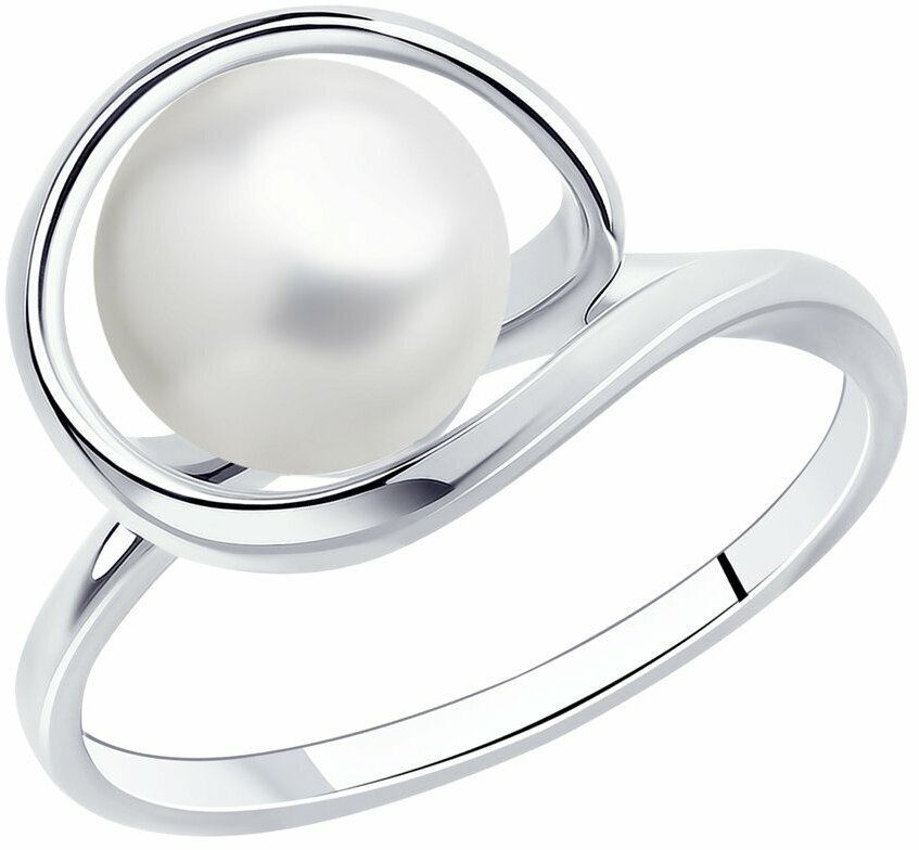 Кольцо, серебро, 925 проба, родирование, жемчуг Swarovski синтетический