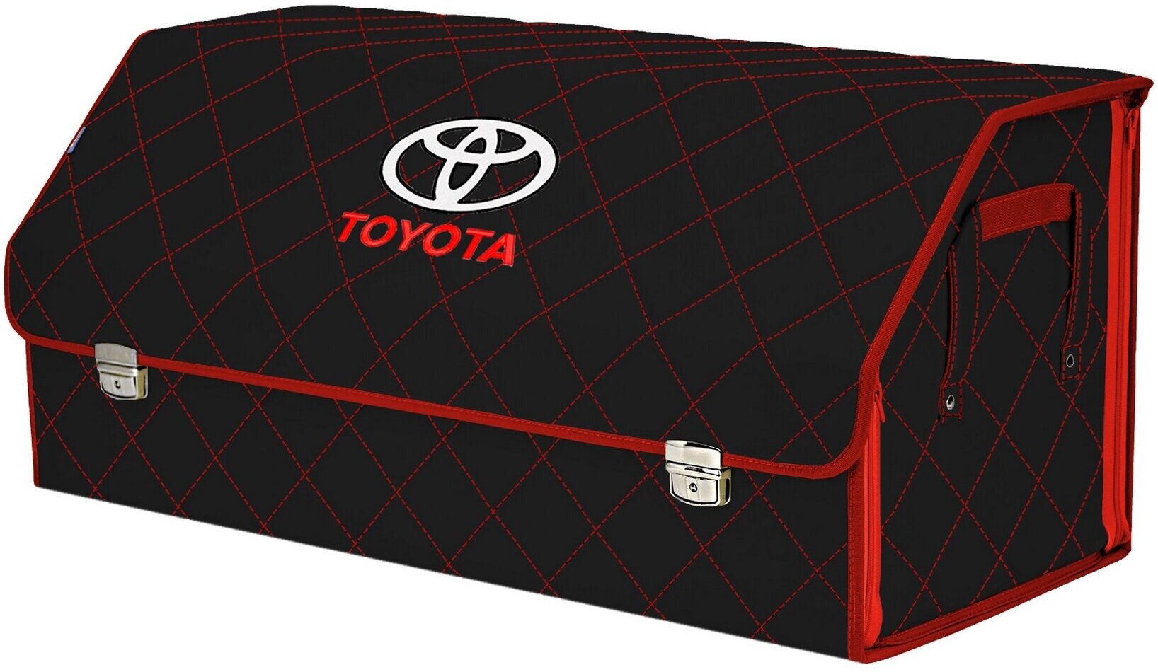 Органайзер-саквояж в багажник "Союз Премиум" (размер XXL). Цвет: черный с красной прострочкой Ромб и вышивкой Toyota (Тойота).