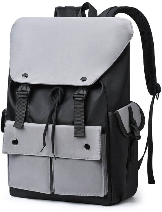 Рюкзак молодёжный, для учебы, работы, ноутбука, школьный RAMMAX. IT'S MY STYLE RKZ-13/черный-серый_кнопки