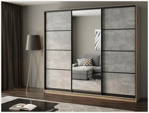 Изображение товара Шкаф-купе Матэрна лофт крафт серый / бетон серый + зеркало, 270х58х240 см