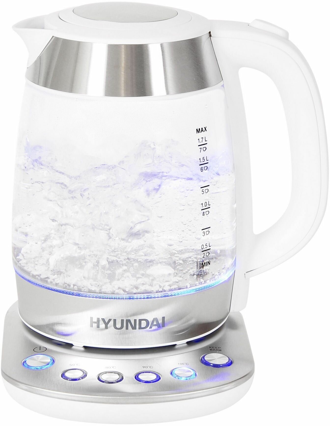 Чайник электрический HYUNDAI HYK-G4033 1.7л. 2200Вт белый/серебристый (стекло)
