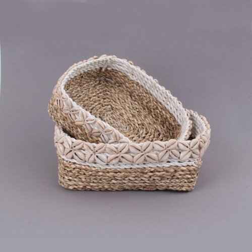 Пара корзинок украшенных ракушками, Бежевые