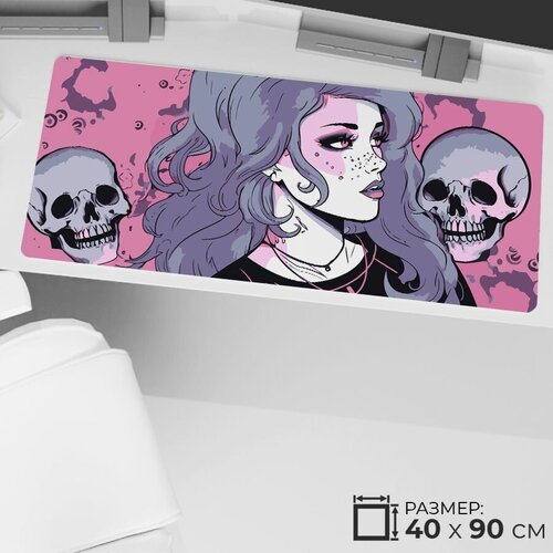 Коврик для мыши большой 90 х 40 см, антискользящий девушка тату 4