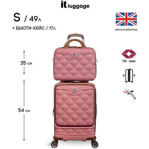 фото Комплект чемоданов it luggage, abs-пластик, опорные ножки на боковой стенке, износостойкий, увеличение объема, 49 л, размер s+, розовый