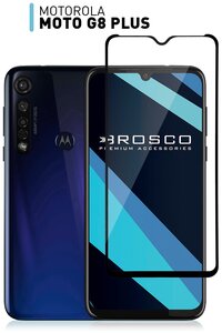 Фото Защитное стекло ROSCO для Motorola Moto G8 Plus (Моторола Мото Джи 8 Плюс) с премиальным олеофобным покрытием, с черной рамкой, легко наклеить