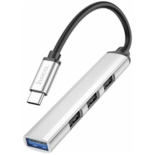 USB-концентратор Hoco HB26, разъемов: 4, 13 см, серебро хаб usb 4 порт hoco hb26 3xusb 2 0 1xusb 3 0 серый металлик