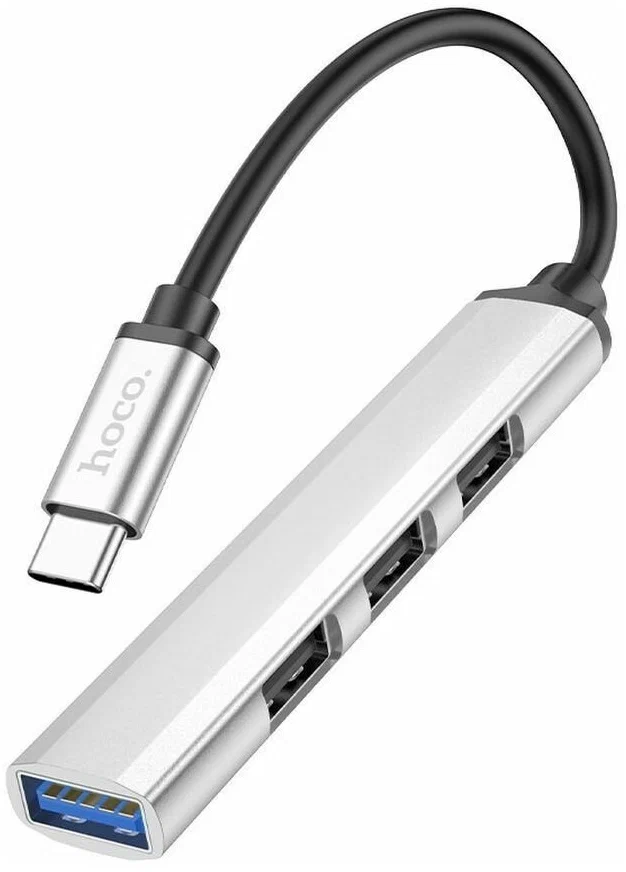 Хаб USB Hoco HB26 3xUSB 2.0/1xUSB 3.0 + кабель Type-C Silver 6931474765475