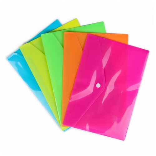 Папка-конверт на кнопке, А5, 180 мкр, рефлённая, в ассортименте, 12 шт.