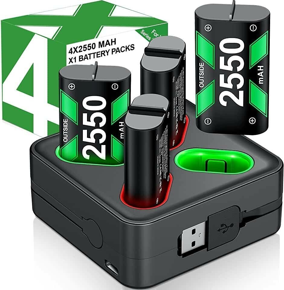 Аккумуляторы 4 штуки 2550mah и зарядная станция (база) для Xbox One S/X и Xbox Series S/X Beboncool