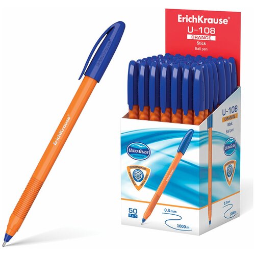 Ручка шариковая ErichKrause U-108 Orange Stick 1.0, Ultra Glide Technology, цвет синий / 50шт в упаковке / ручка / набор 50шт