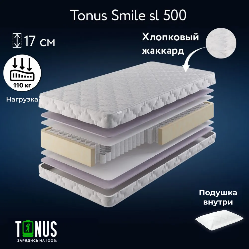 Матрас Tonus Smile sl 500, Независимые пружины, 90х190 см