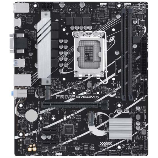 ASUS Материнская плата Socket1700 ASUS PRIME B760M-K (iB760, 2xDDR5, M.2, SATA III, RAID, PCI-E, D-Sub, HDMI, 2.5Гбит LAN, USB3.2, mATX) (ret)