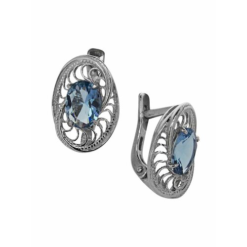 Комплект серег Игуана, серебро, 925 проба, родирование, фианит, голубой