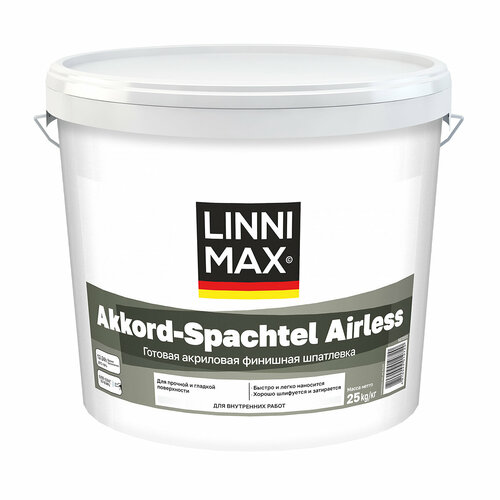 Шпатлевка финишная Linnimax Akkord-Spachtel Airless, акриловая, 25 кг semin airless garnisant выравнивающая шпатлевка 25 кг