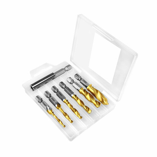 Набор сверл-метчиков с титановым покрытием из быстрорежущей стали 3-10мм VertexTools 1299₽