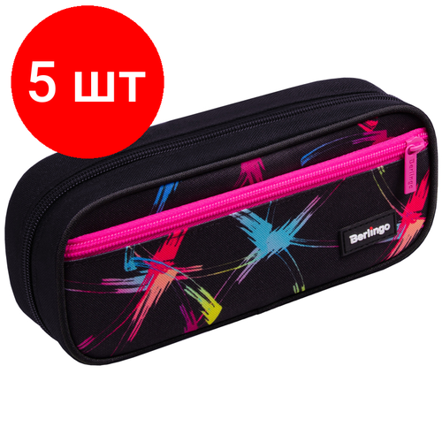 Комплект 5 шт, Пенал мягкий 1 отделение, 1 карман, 220*95*50 Berlingo Neon fuse, полиэстер, откидная планка 