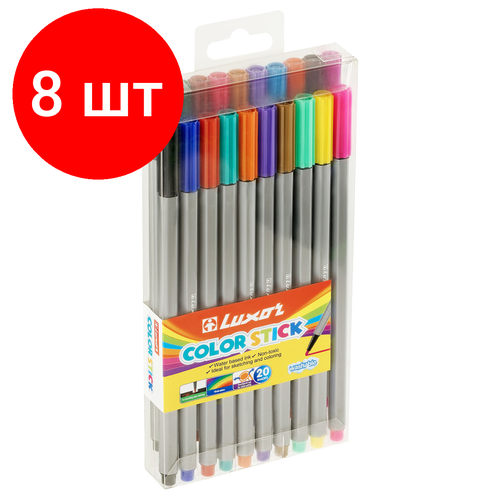 Комплект 8 шт, Фломастеры Luxor Color Stick, 20цв, смываемые, ПВХ, европодвес