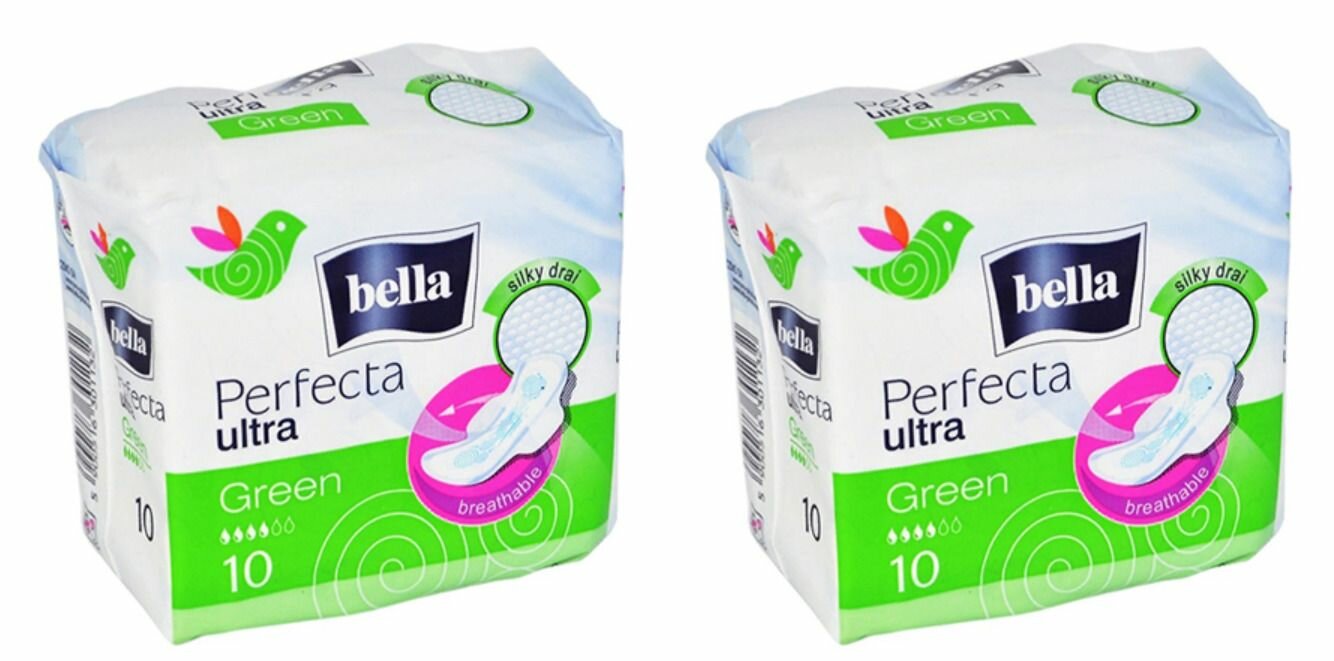BELLA Прокладки женские гигиенические Perfecta Ultra green drai, 10 шт, 2 упаковки