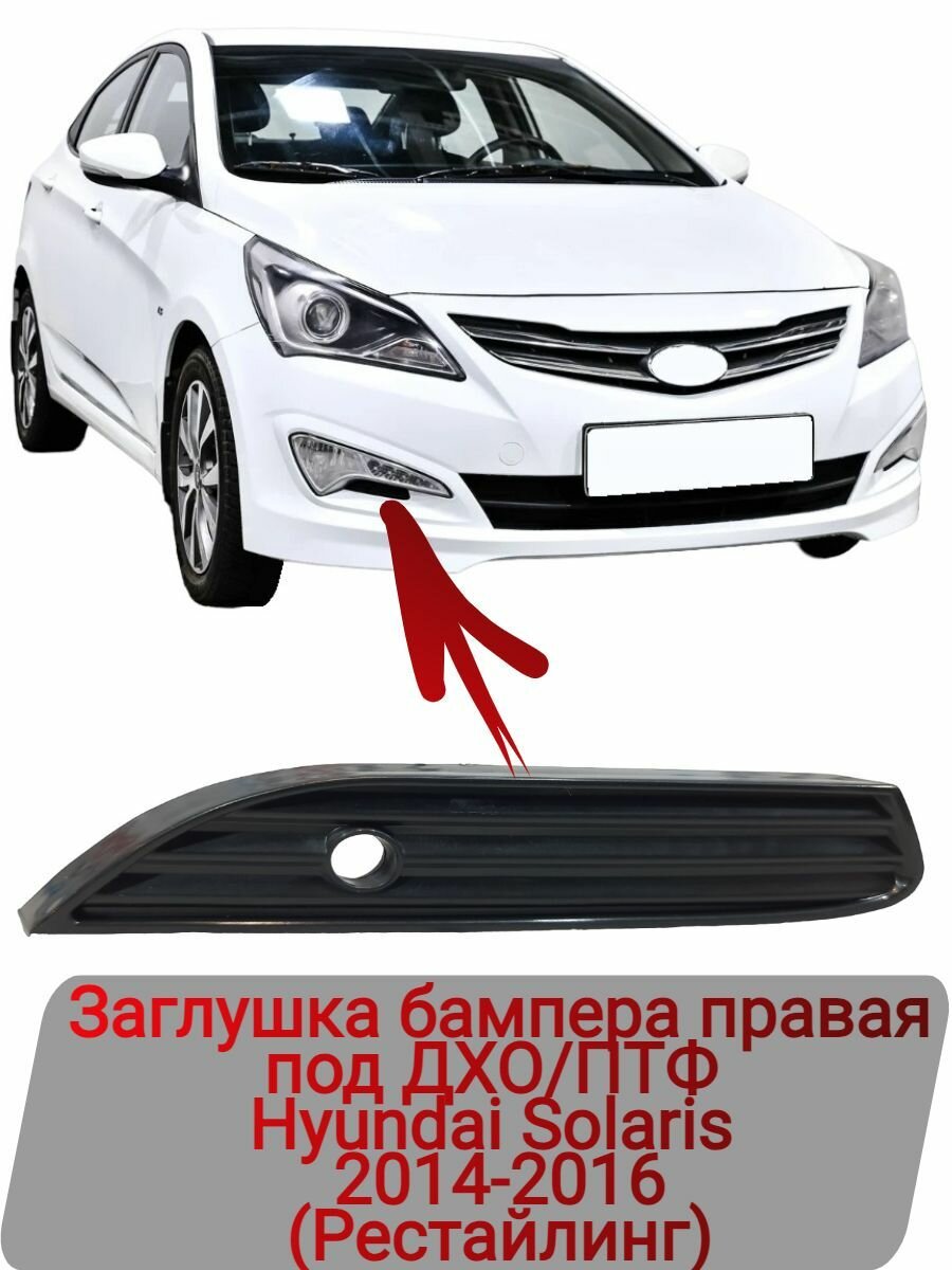 Заглушка бампера правая под ДХО/ПТФ Hyundai Solaris 2014-2016