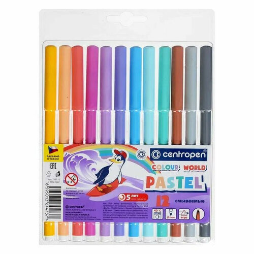 Фломастеры (CENTROPEN) Colour World Pastel 12цветов смываемые арт.7/7550/1287. Количество в наборе 2 шт.