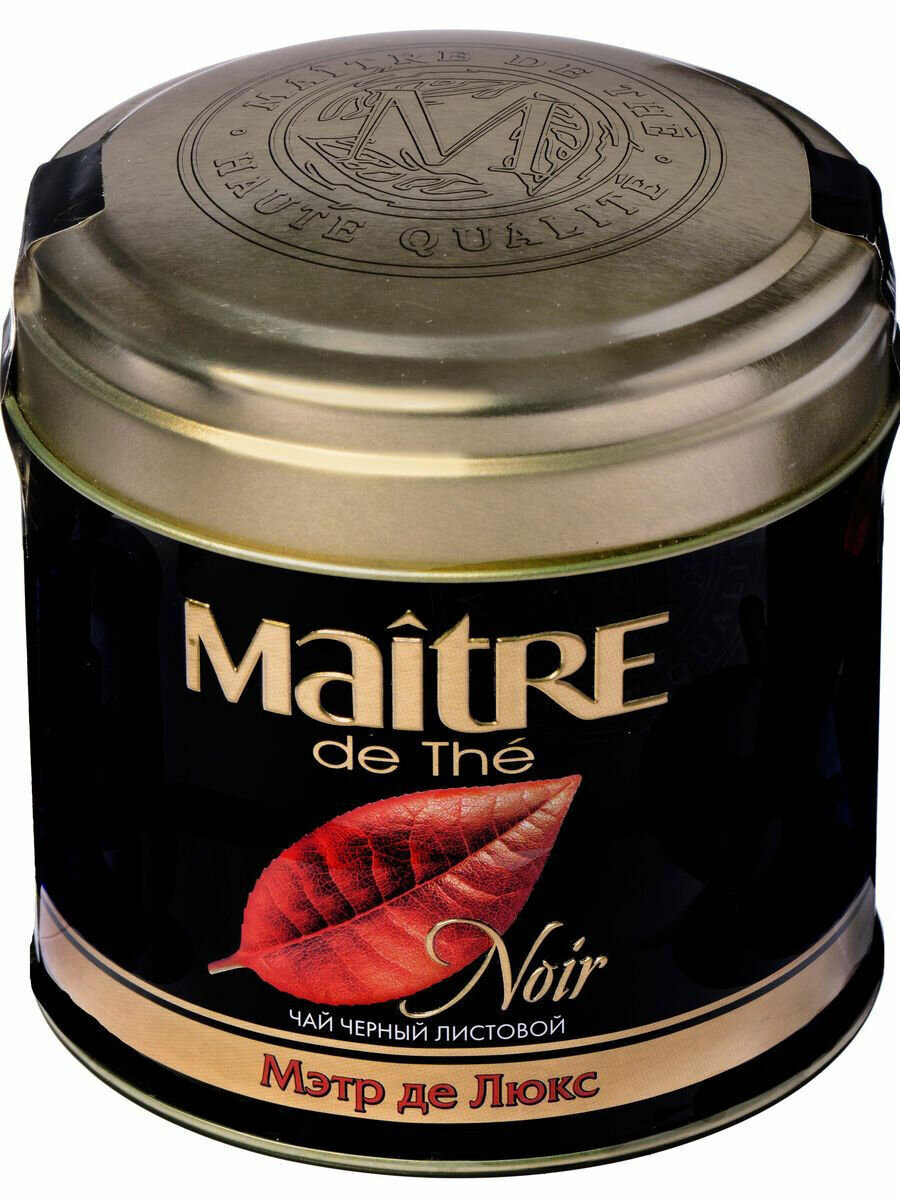 Чай Maitre De The "Де Люкс", чёрный, листовой, в жестяной банке, 100 г