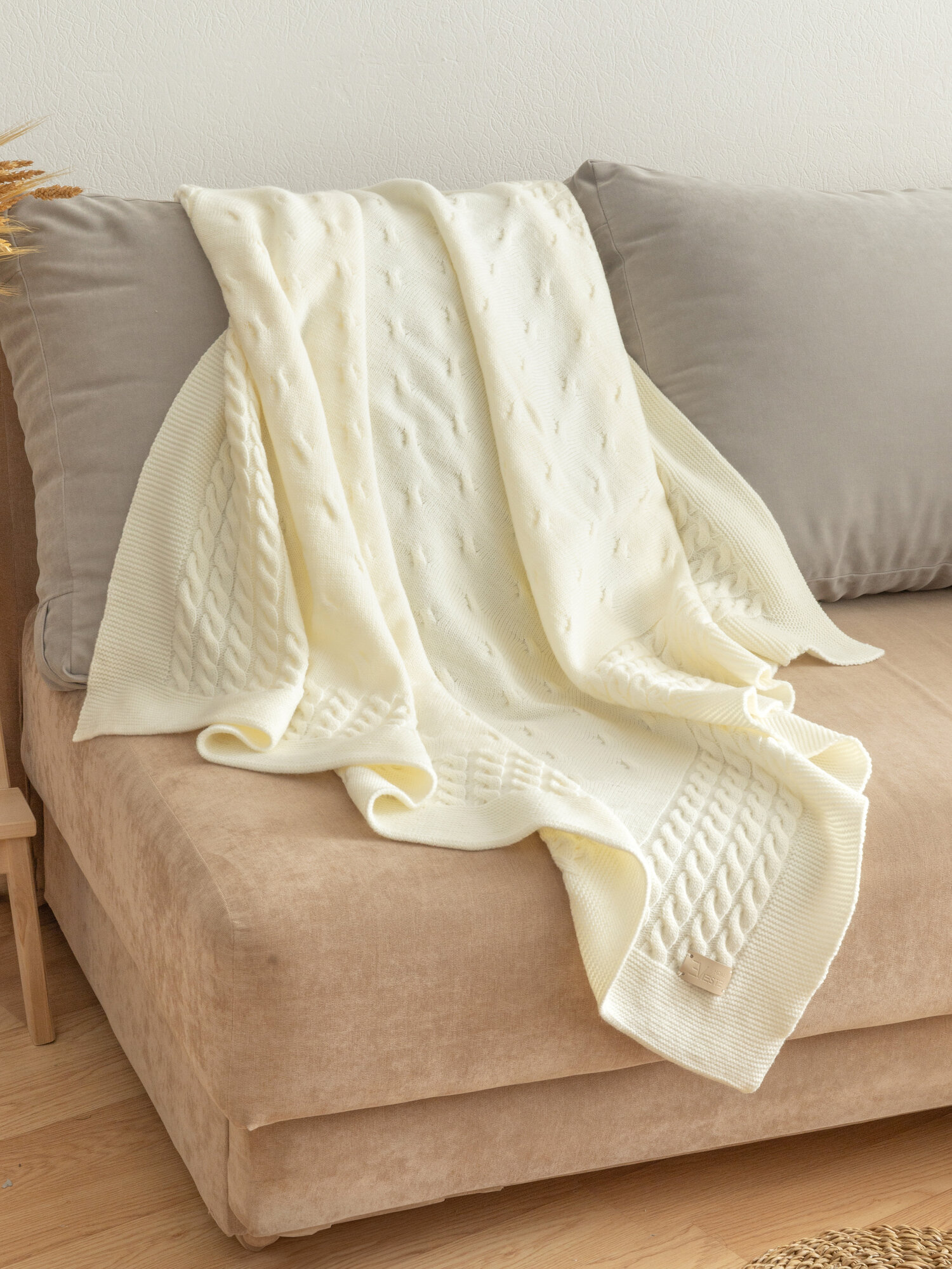 Плед детский вязаный 110x130 цвет Белый — фото 1