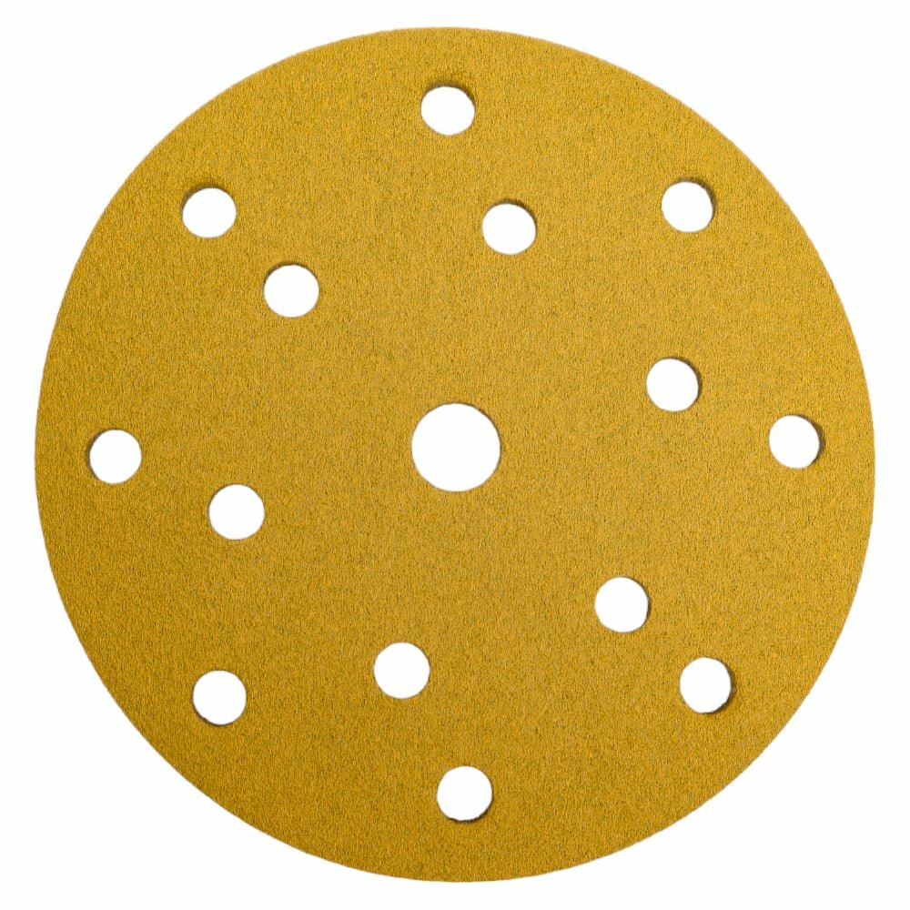 Диск абразивный с липучкой Sandpaper (yellow) 150 мм 15 отверстий P80 5 шт BRUSHTEX 150Y15-80