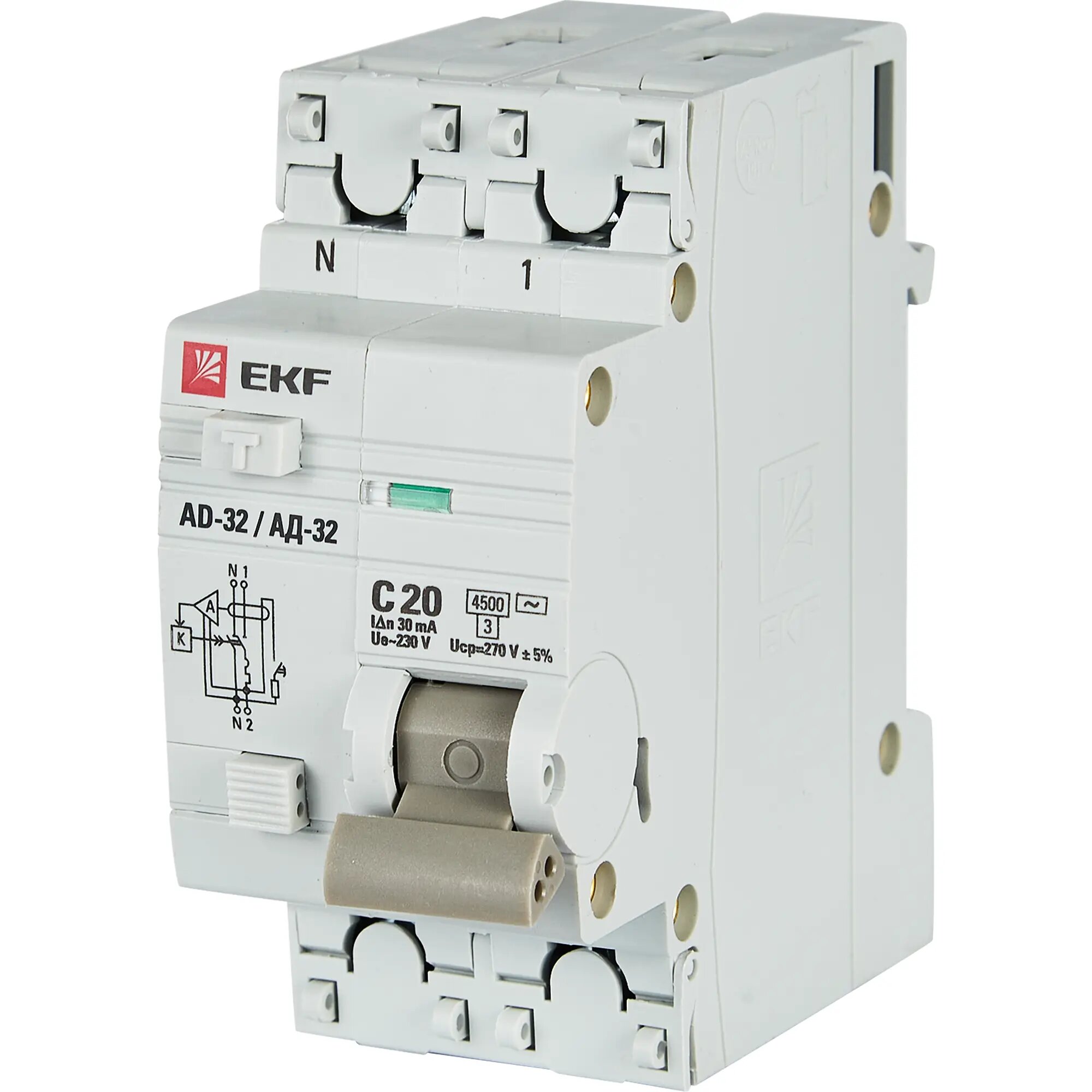 Дифференциальный автомат EKF АД-32 1P N C20 А 30 мА 4.5 кА АС