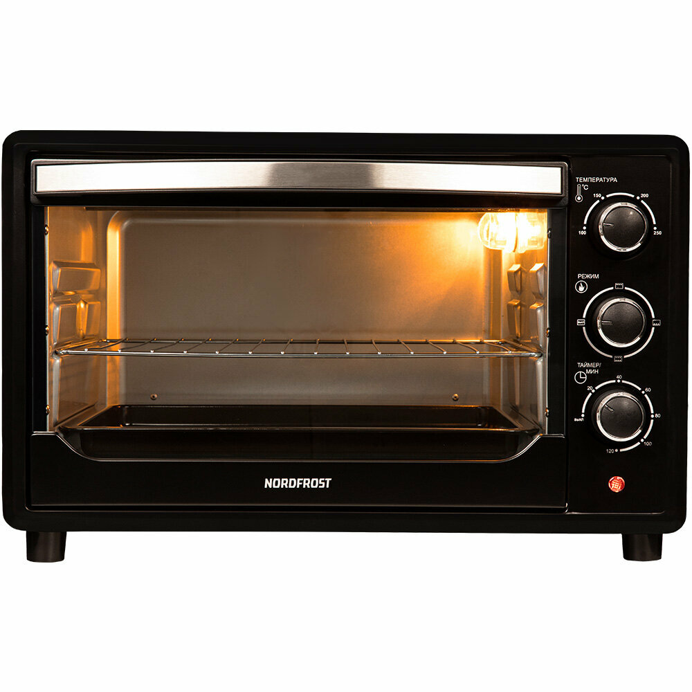 Мини-печь NORDFROST R 370 B , электрическая настольная духовка, 1 600 Вт, 37л, гриль, таймер до 120 минут, 3 режима работы, черный