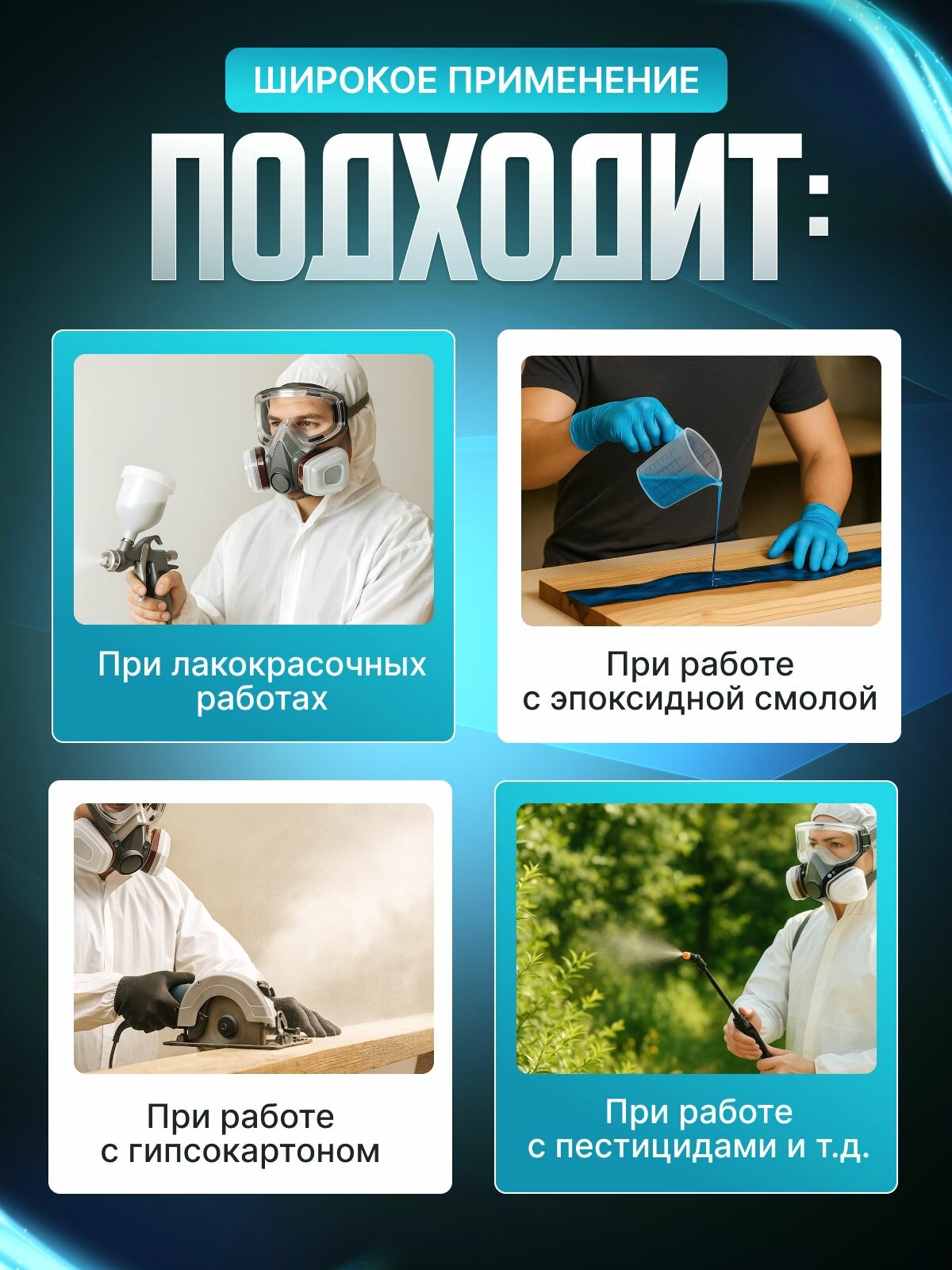 Картинки Респиратор профессиональный от пыли и химии, строительный, маска для покраски полнолицевая