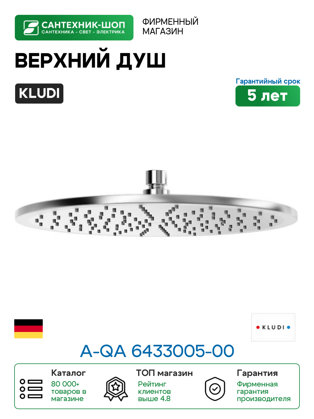 Верхний душ Kludi A-QA 6433005-00 Хром латунь на потолок