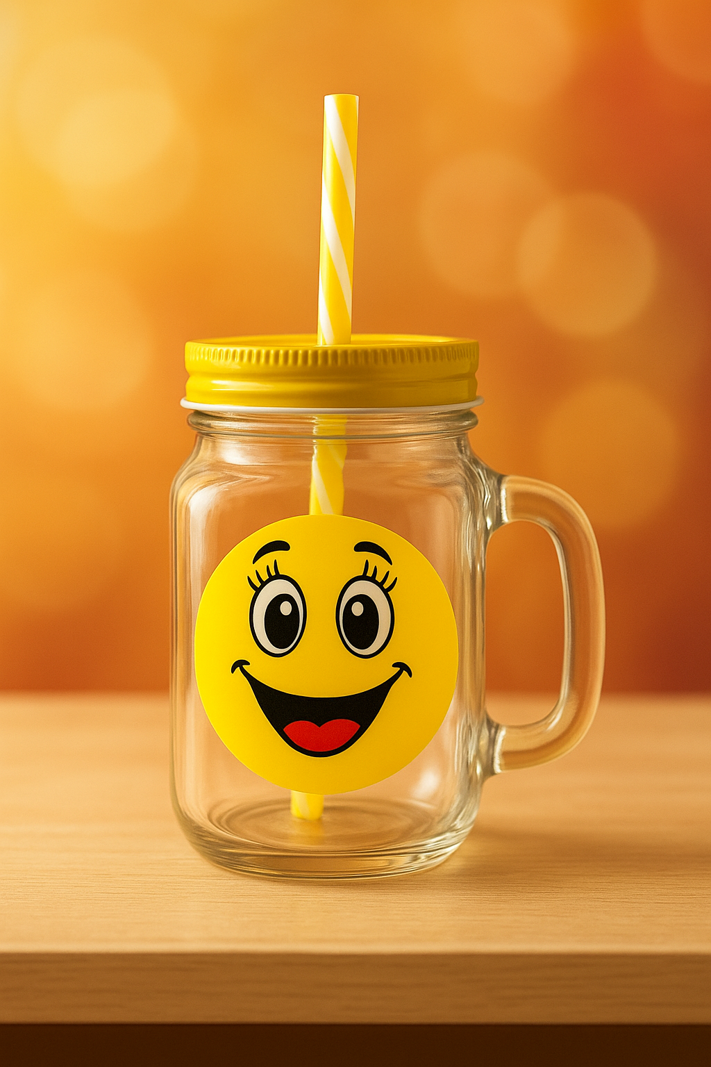 Стеклянная кружка со смайликом с крышкой и трубочкой Смайликовая кружка-банка с трубочкой