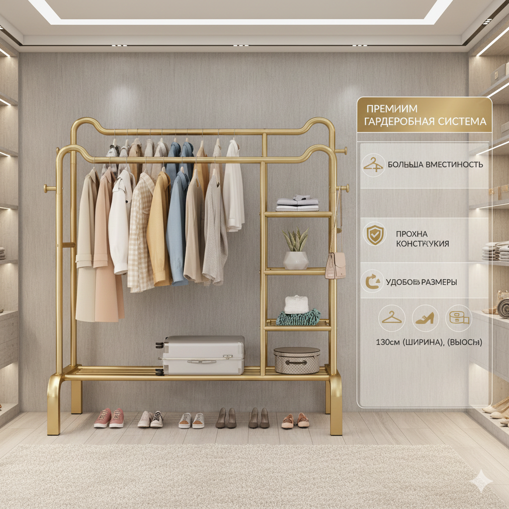 Напольная вешалка для одежды, открытый шкаф для обуви и одежды, гардероб — фото 1