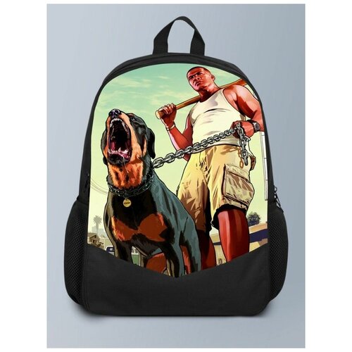 фото Черный рюкзак с принтом игры гта grand theft auto, франклин, тревор, майкл - 64 brutbag