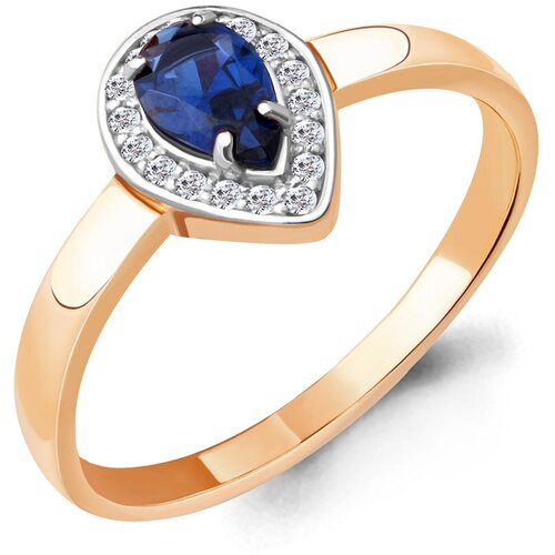 фото Кольцо aquamarine, серебро, 925 проба, фианит, сапфир синтетический, золотой